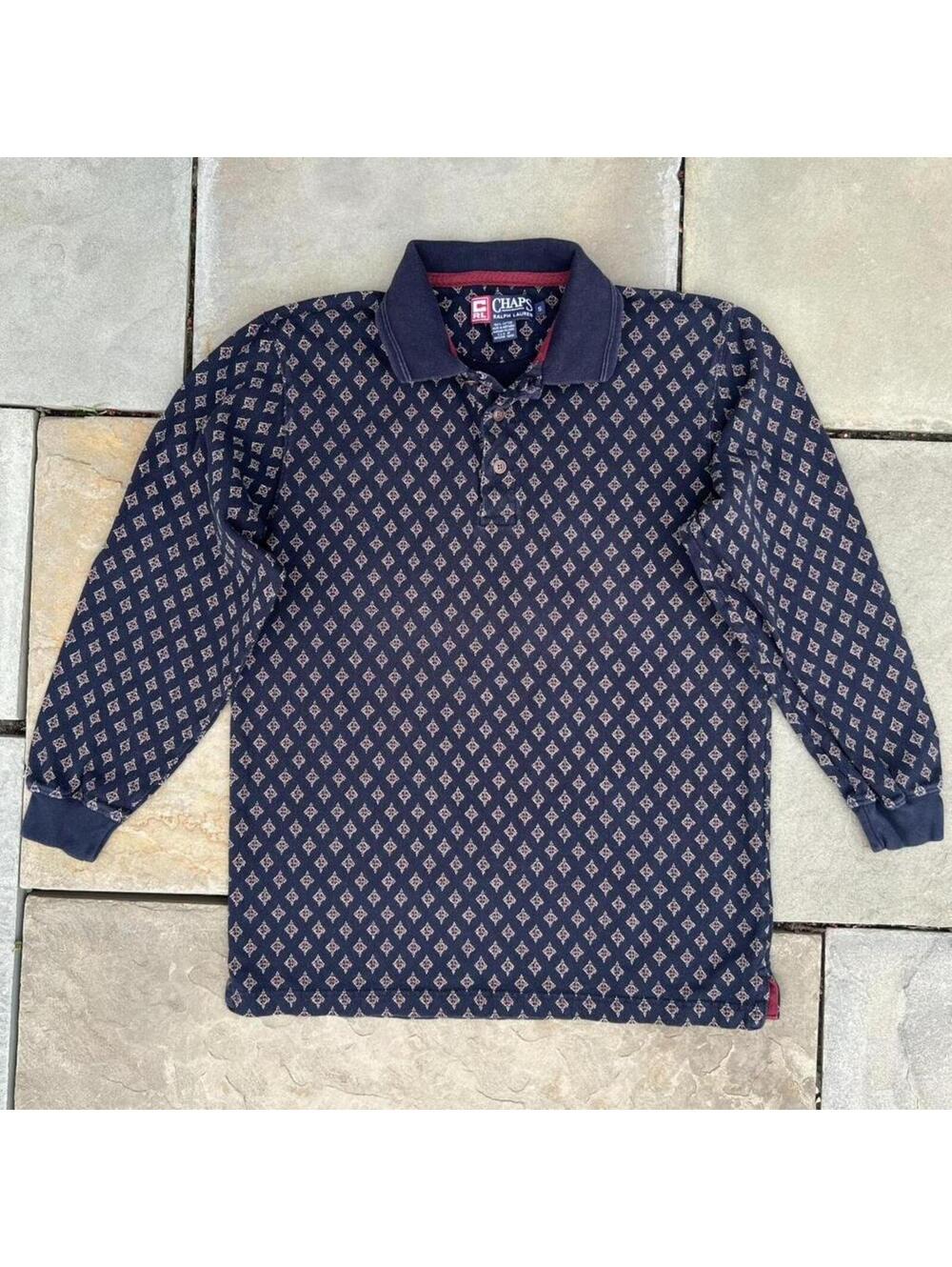 Vintage 90s Chaps Ralph Lauren Navy Pattern Rugby Polo